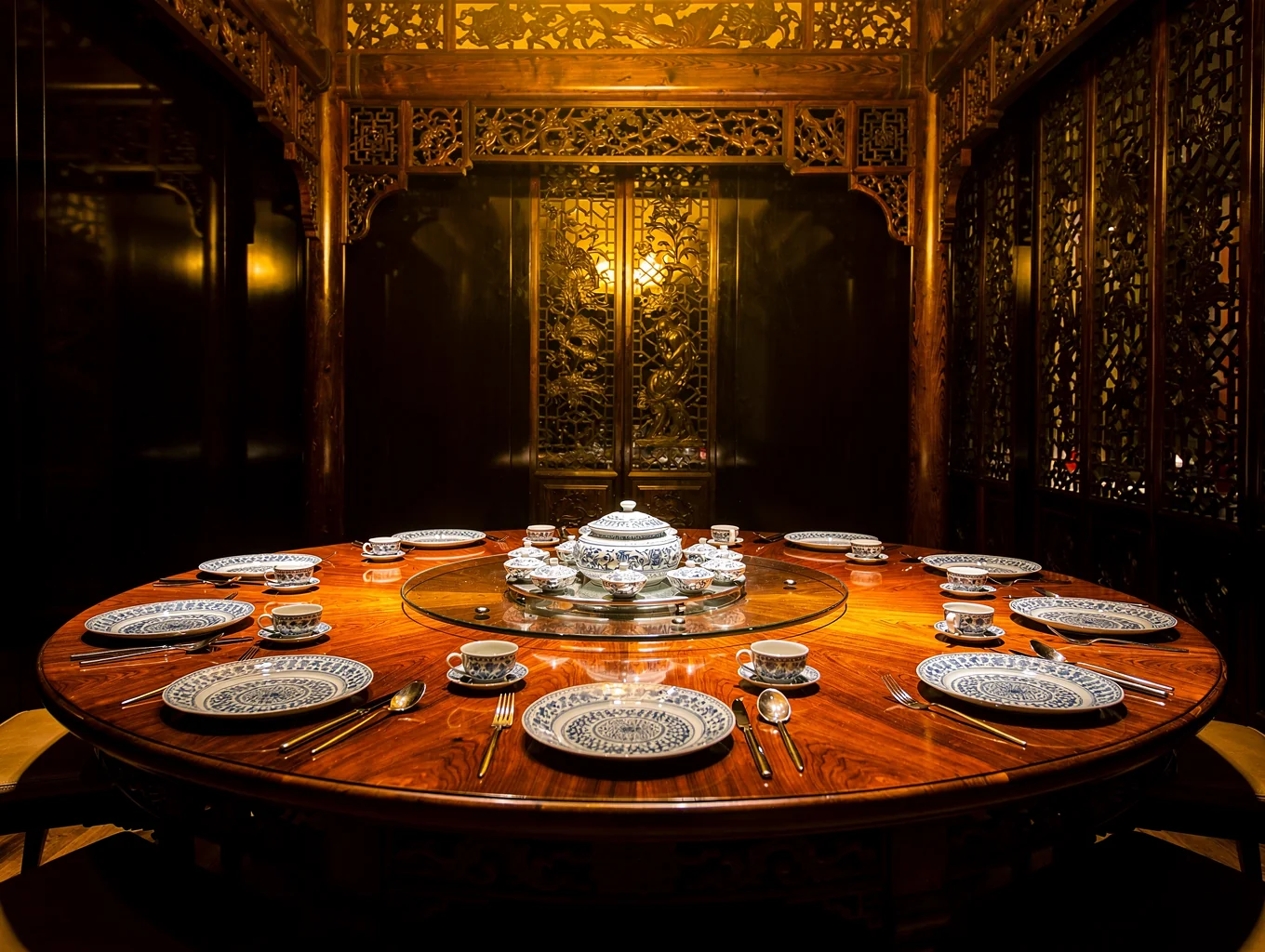 Private dining area with elegant table settings